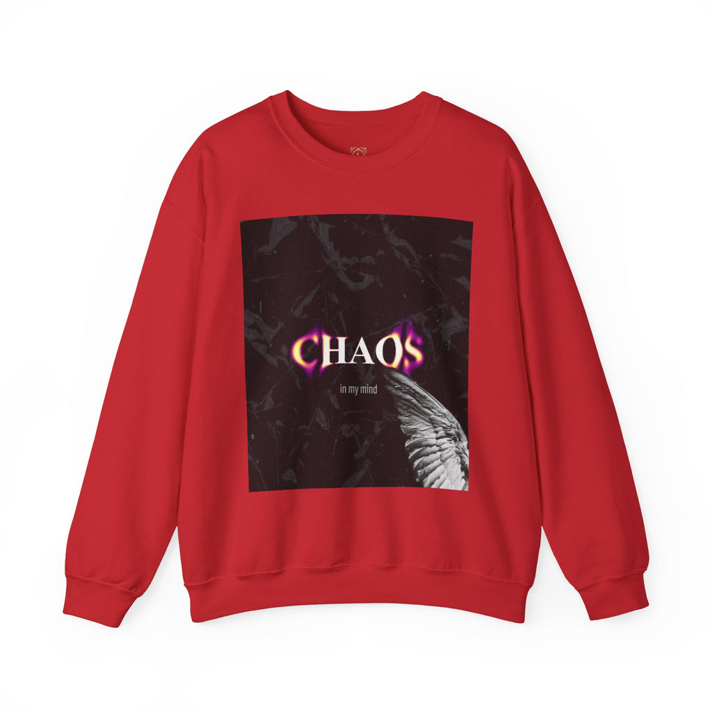 Chaos Graphic Crewneck Sweatshirt — "CHAOS in my mind" Gothic Wing Design