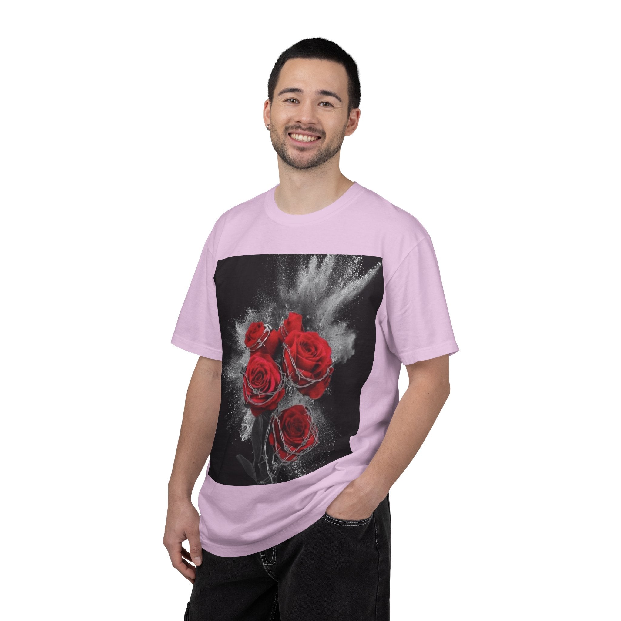 Rose Burst T-Shirt — Red Roses Graphic Tee with 'LEGACIESS' Back Logo