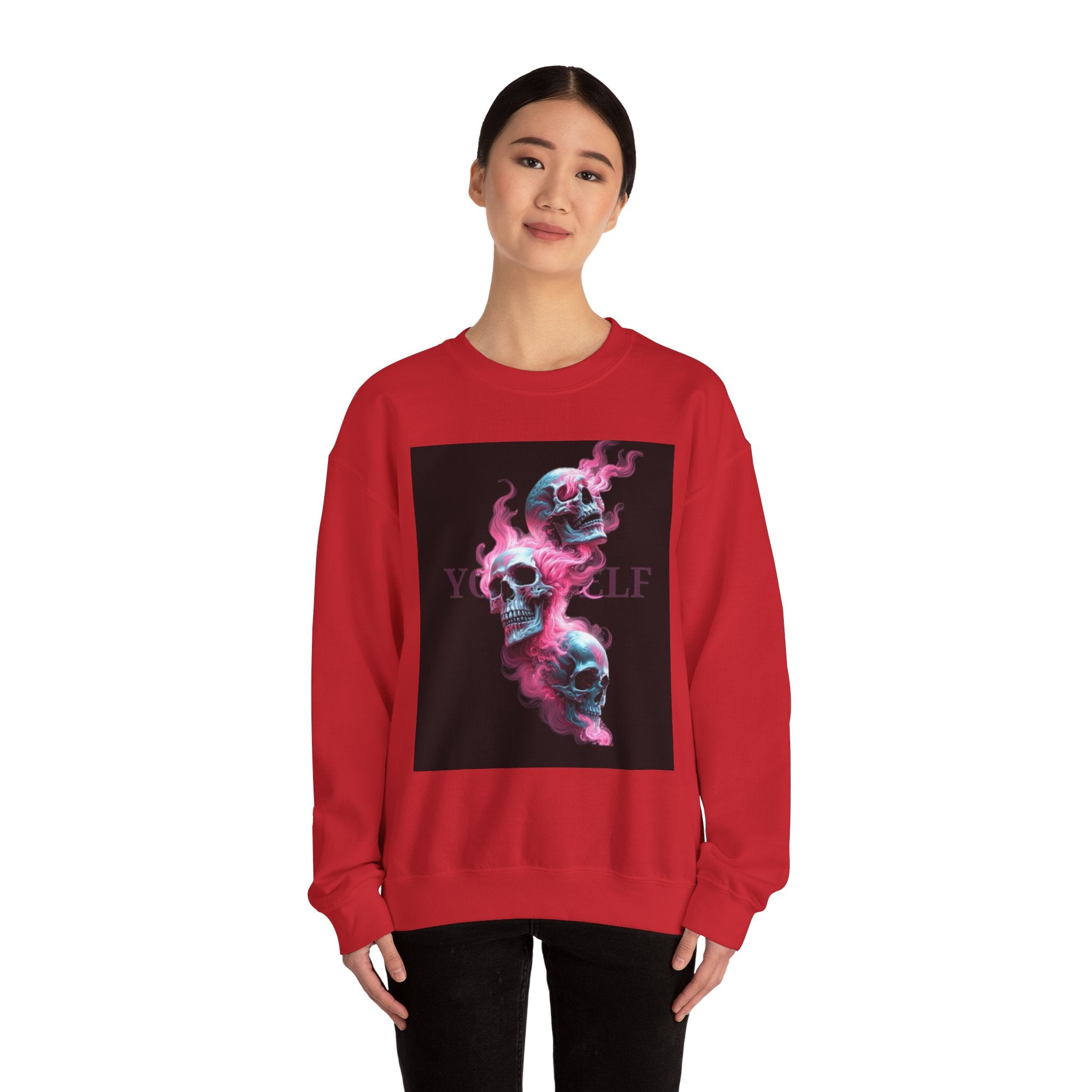Skull Smoke Crewneck Sweatshirt — Neon Pink & Blue Gothic Graphic