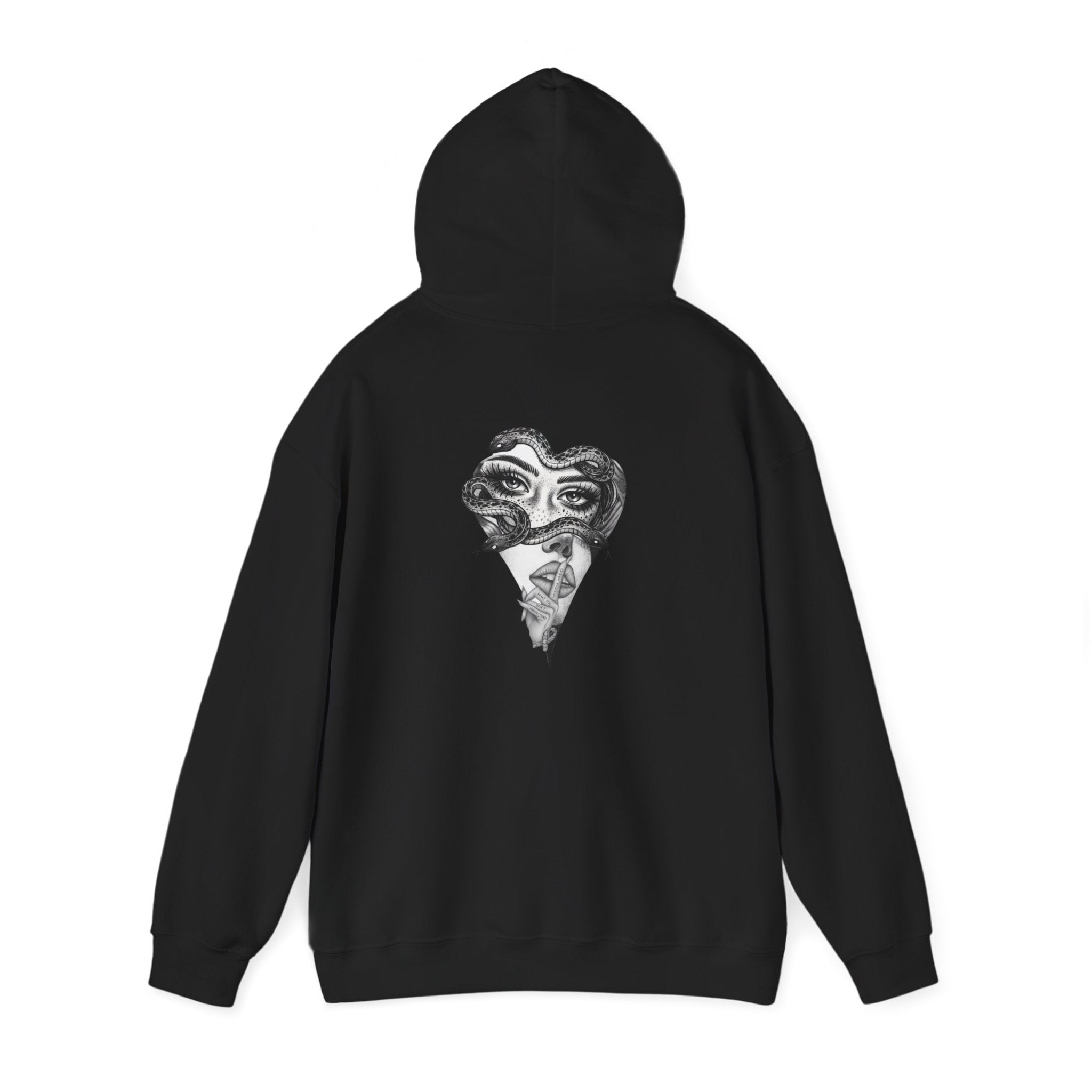 Abstract Heart Mask Hoodie — Surreal Black & White Graphic Pullover