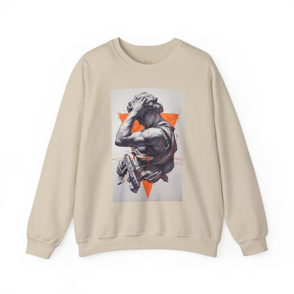 Statue Graphic Sweatshirt — Vintage Sculpture with Orange Triangle