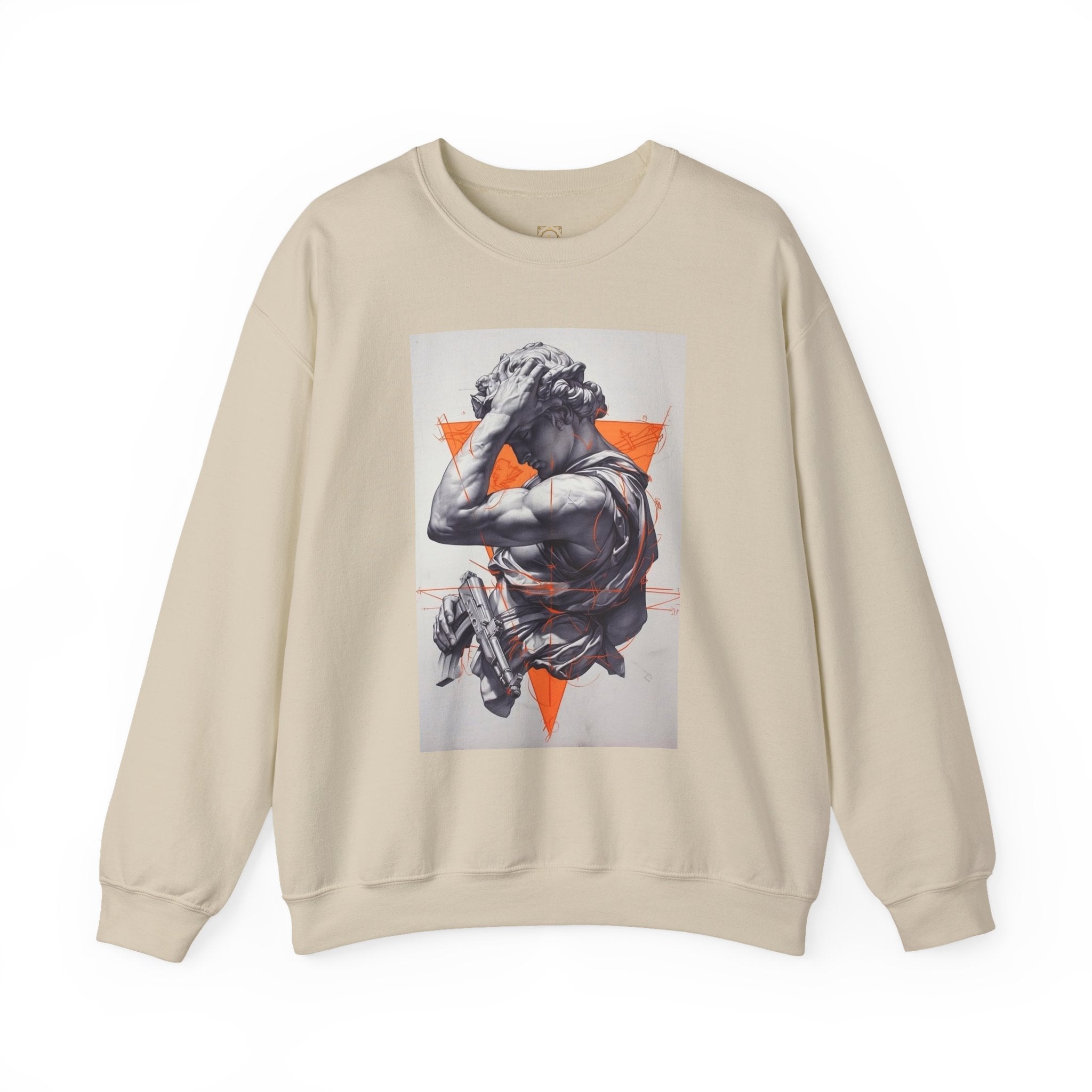 Statue Graphic Sweatshirt — Vintage Sculpture with Orange Triangle