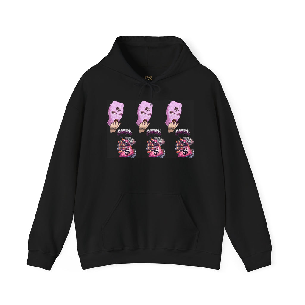 Horror Collage Hoodie — Spooky Pink Skull & Claw Graphic Sweatshirt