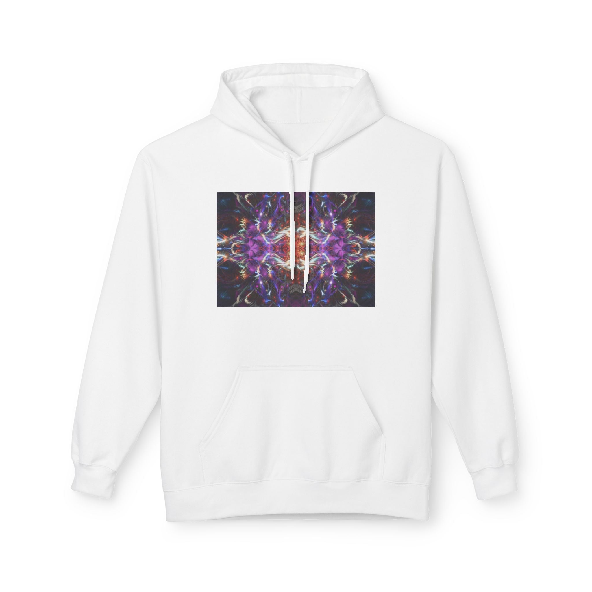 Kaleidoscope Neon Abstract Hoodie — Psychedelic Symmetry Graphic Sweatshirt