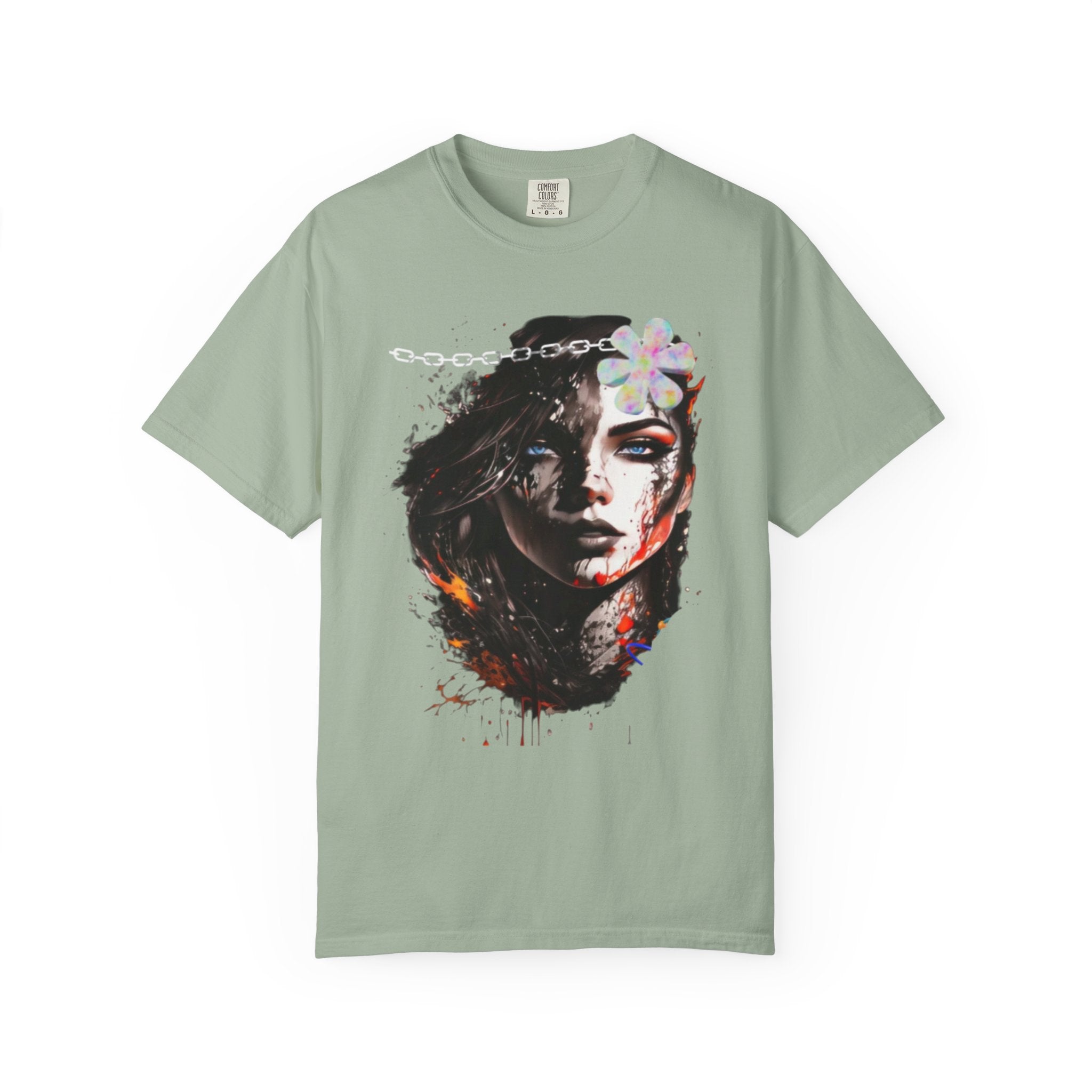 Artistic Femme Portrait T-Shirt — Watercolor Floral Face Graphic Tee
