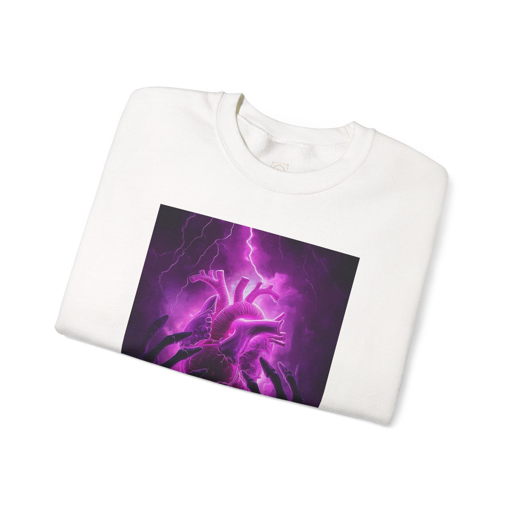 Crewneck Sweatshirt — Purple Lightning Anatomical Heart Graphic