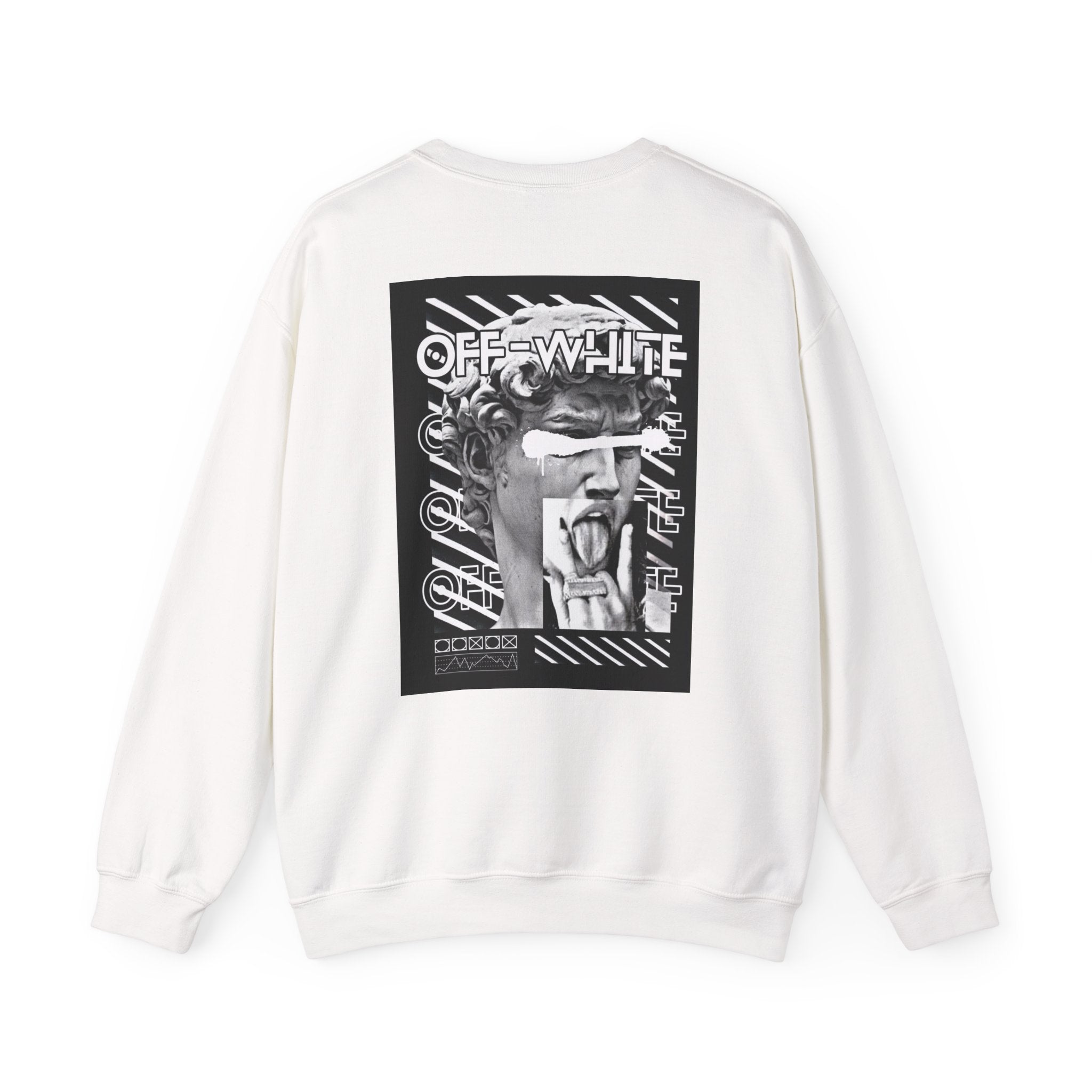 Statue Graphic Crewneck Sweatshirt — 'OFF-WHITE' Monochrome Streetwear Pullover