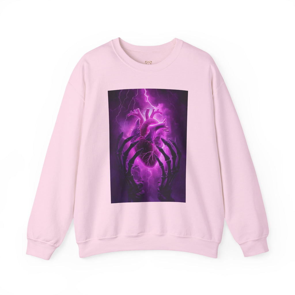 Crewneck Sweatshirt — Purple Lightning Anatomical Heart Graphic