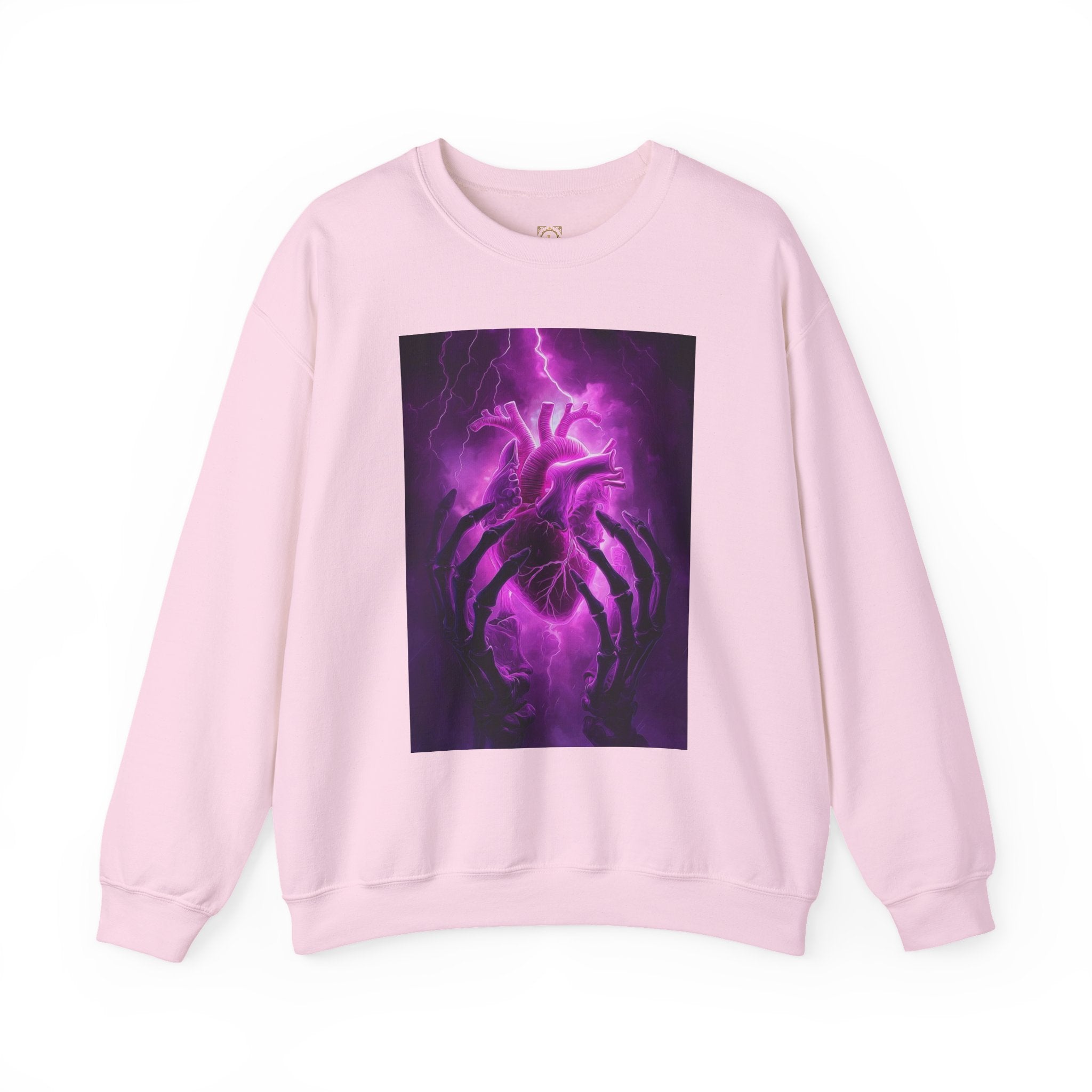 Crewneck Sweatshirt — Purple Lightning Anatomical Heart Graphic