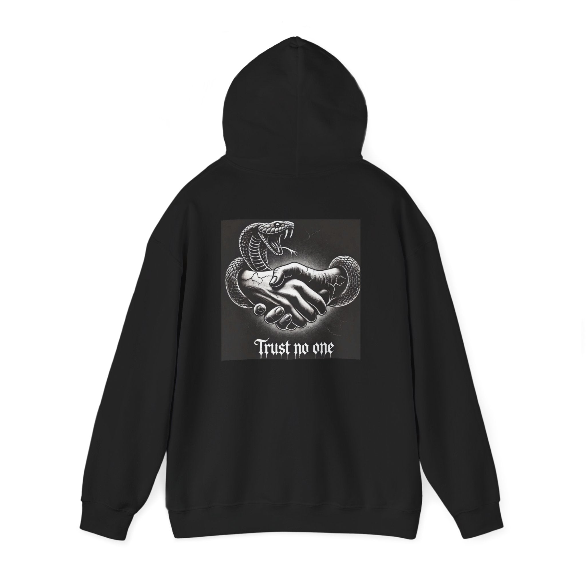Trust No One Hoodie — Snake Handshake Graphic Hoodie
