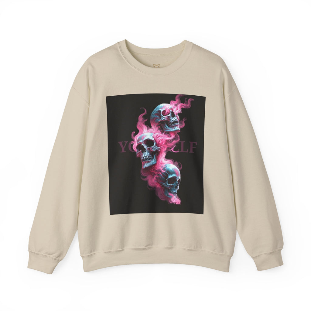 Skull Smoke Crewneck Sweatshirt — Neon Pink & Blue Gothic Graphic