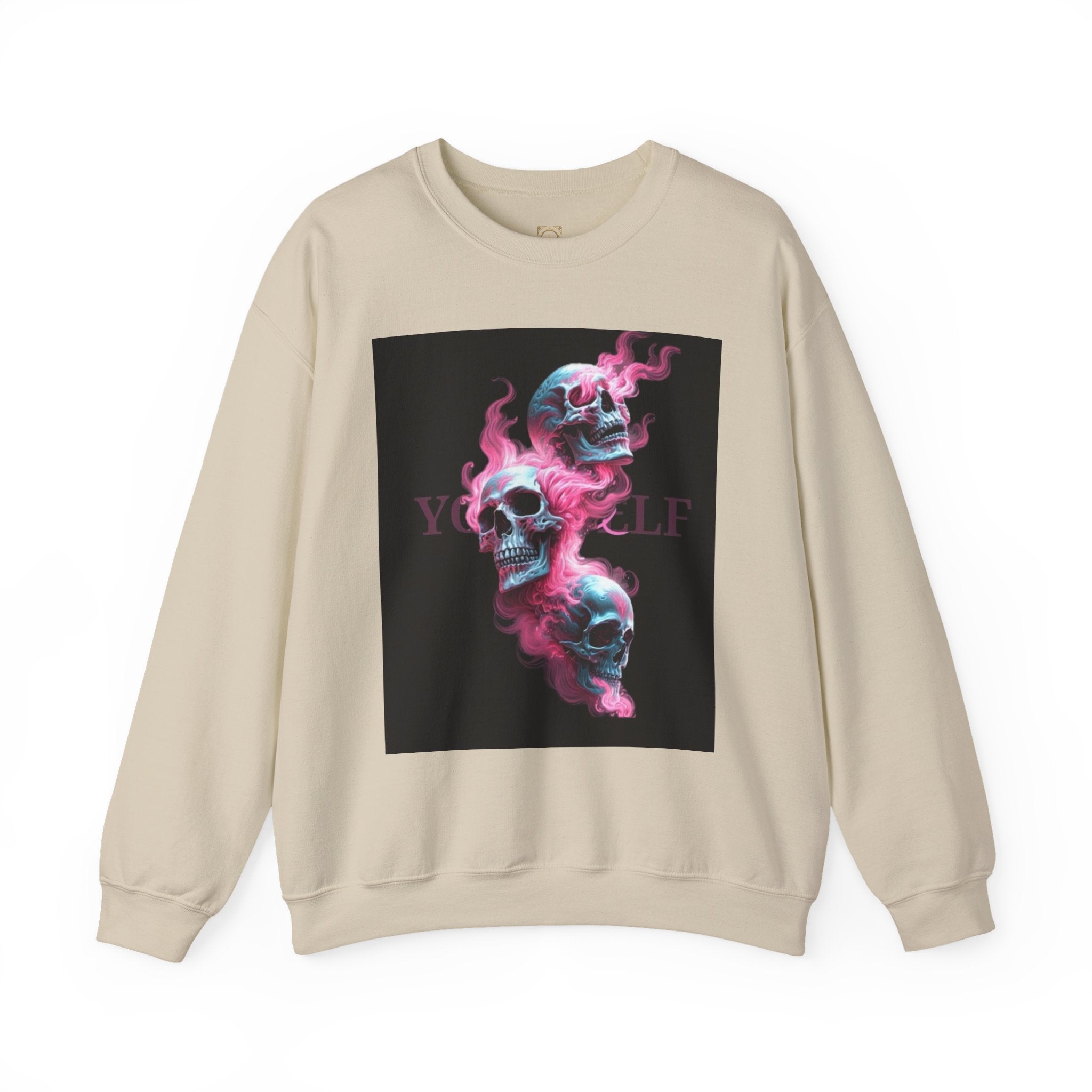 Skull Smoke Crewneck Sweatshirt — Neon Pink & Blue Gothic Graphic