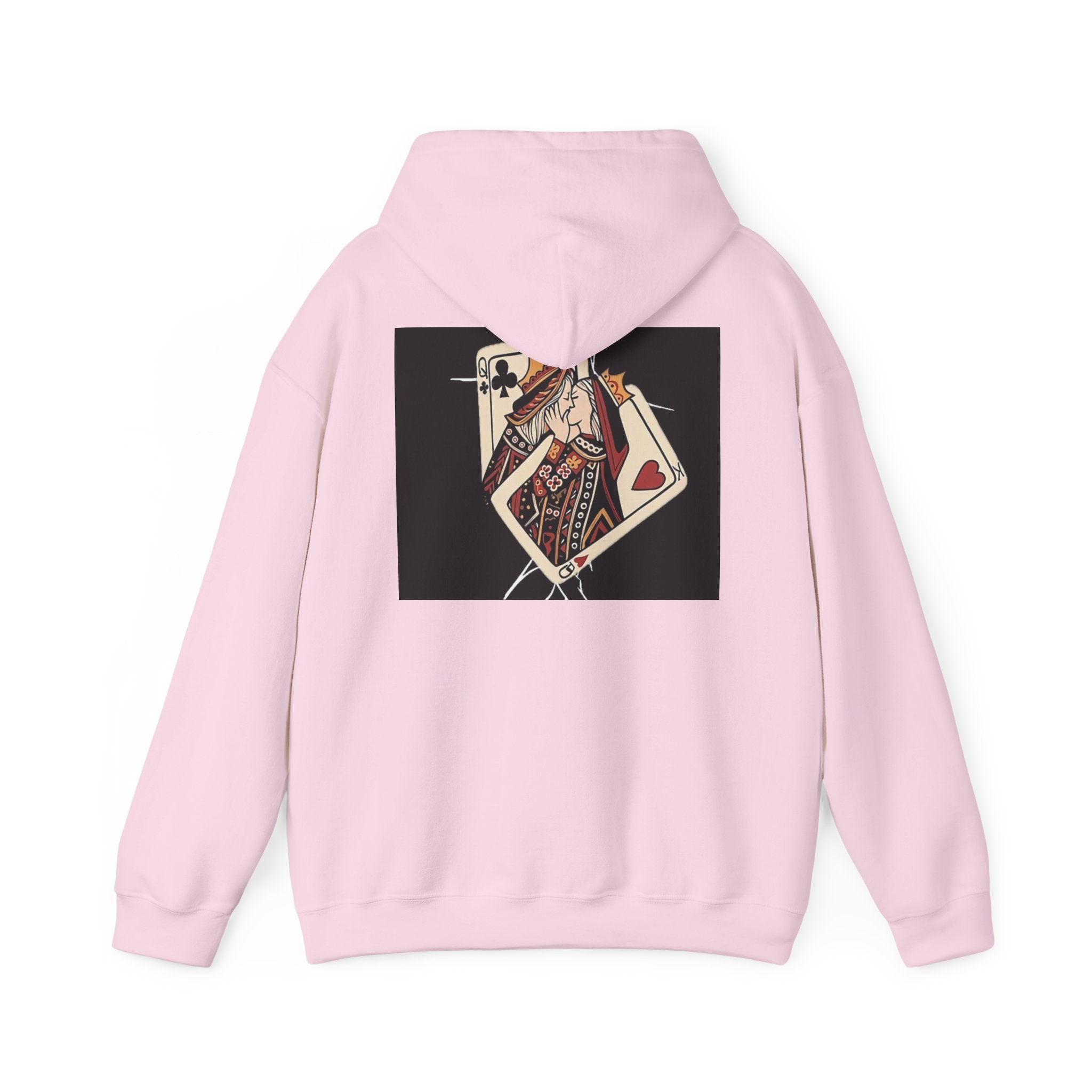 Queen of Hearts Playing Card Hoodie — Vintage Tattoo Style Card Art
