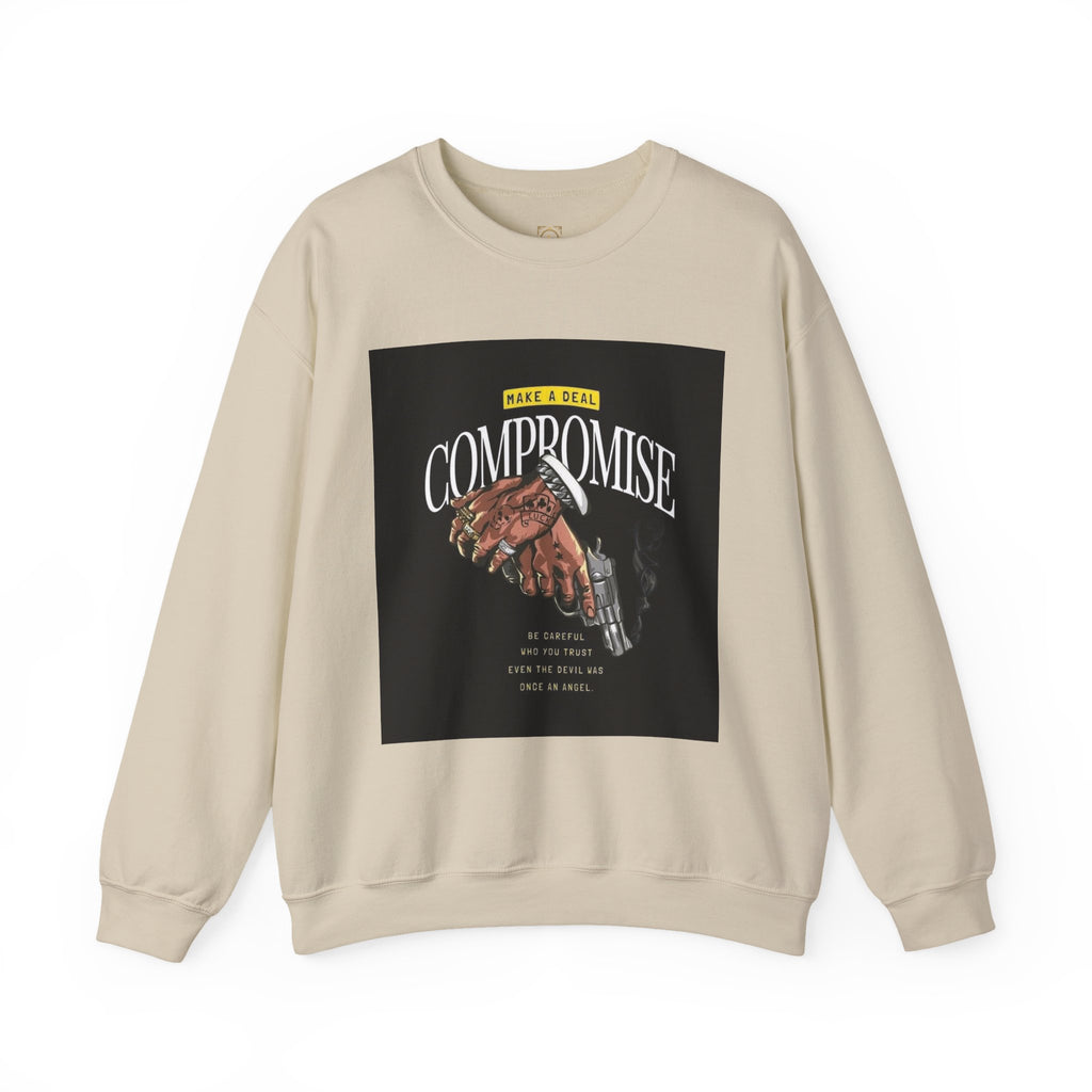 Compromise Graphic Sweatshirt — Vintage Handshake & Revolver Design
