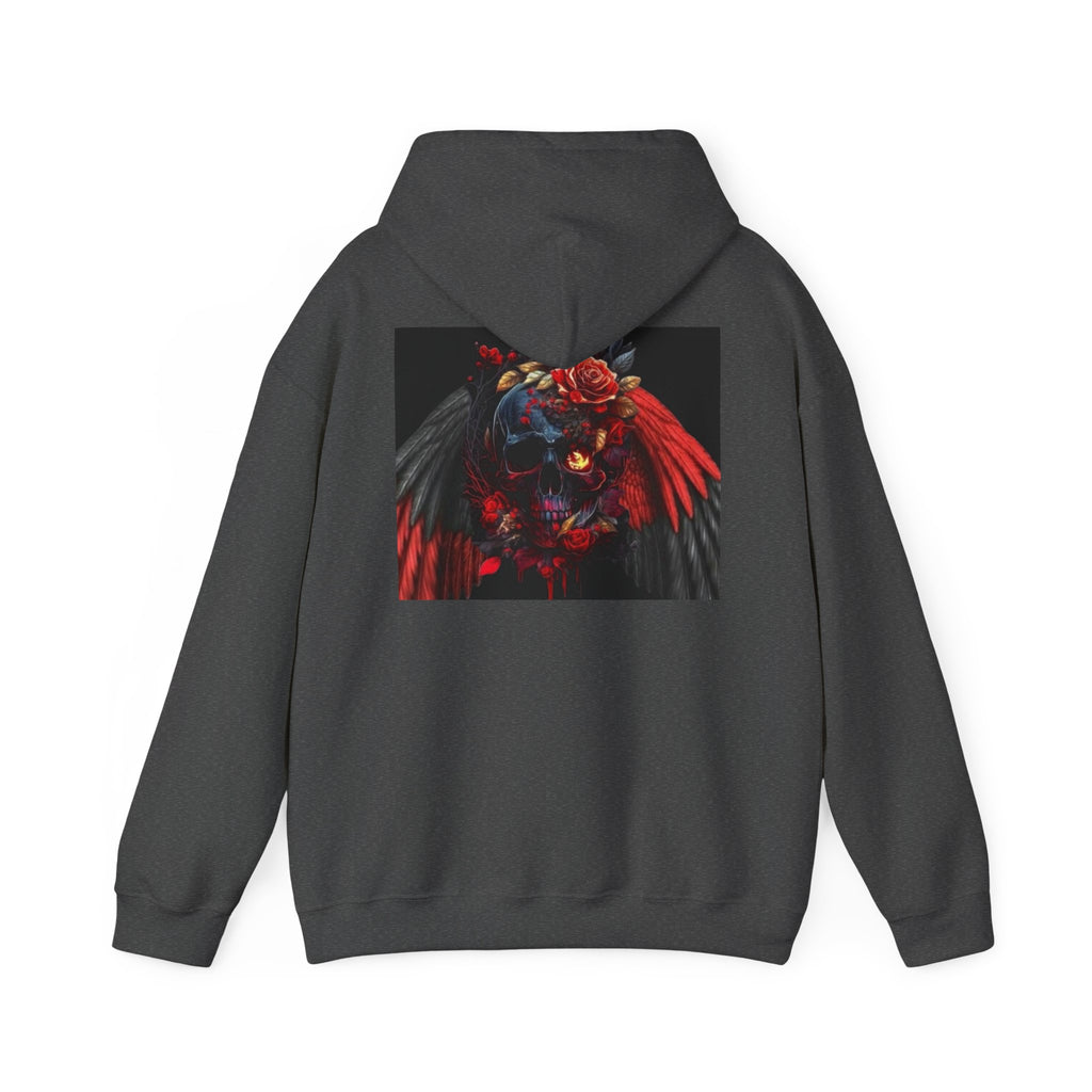 Skull Rose Wings Hoodie — Gothic Floral Skull Pullover