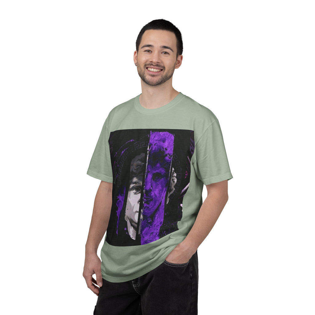 Dramatic Split-Face Graphic T-Shirt — Purple Noir Portrait Tee