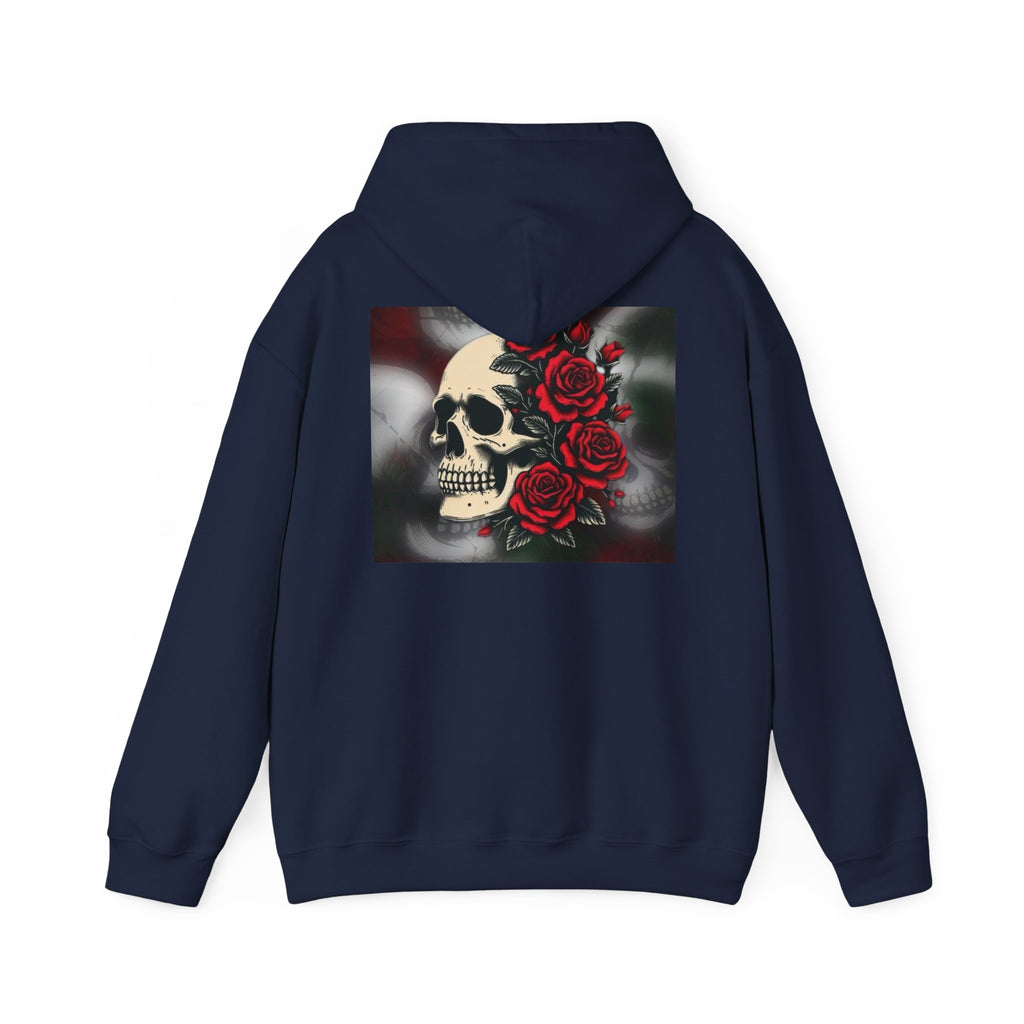 Skull with Red Roses Hoodie — Gothic Floral Skull Sweatshirt