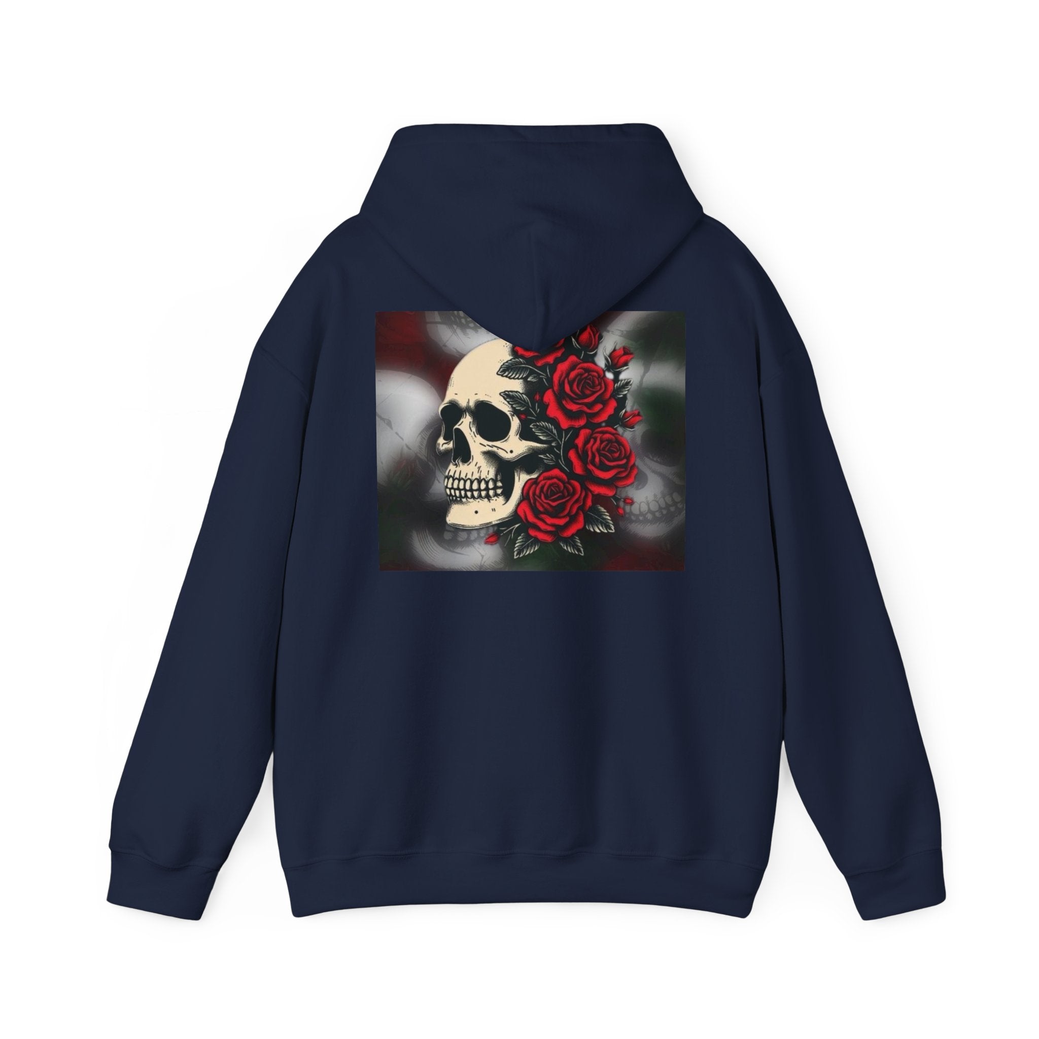 Skull with Red Roses Hoodie — Gothic Floral Skull Sweatshirt