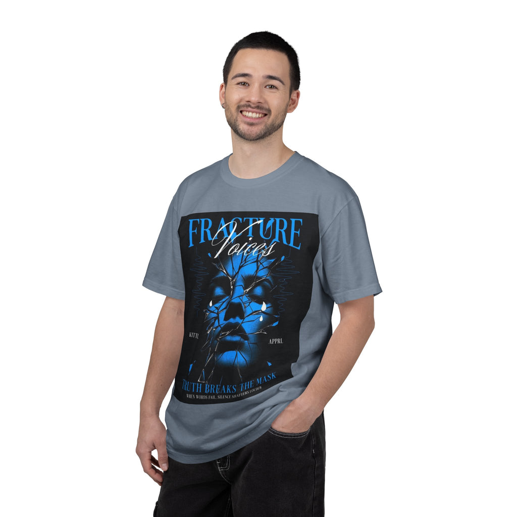 Graphic T-Shirt — "Fracture Voices" Blue Face Design (Back "Legaciess" Logo)