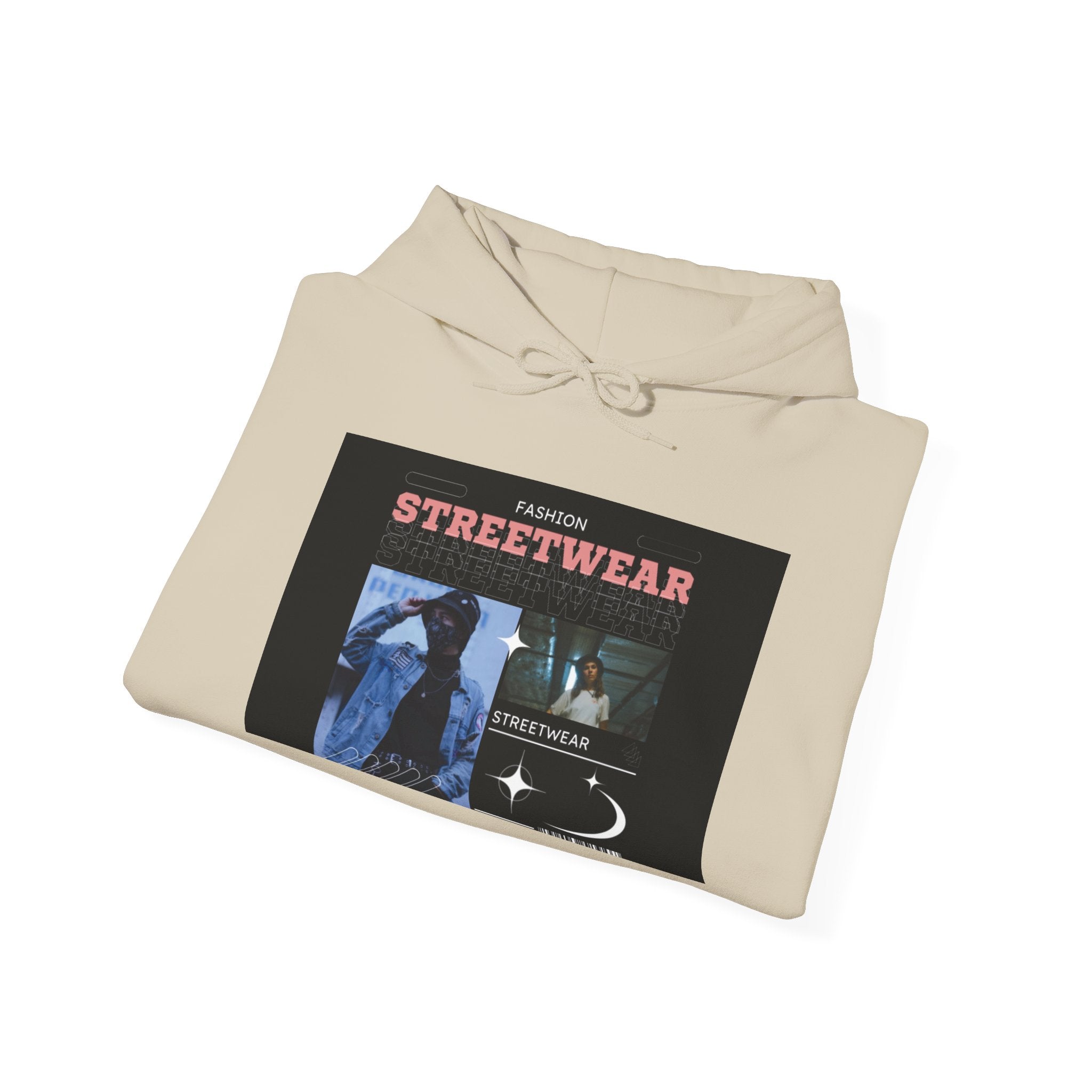Streetwear Graphic Hoodie — Vintage Noir Collage "STREETWEAR" Design