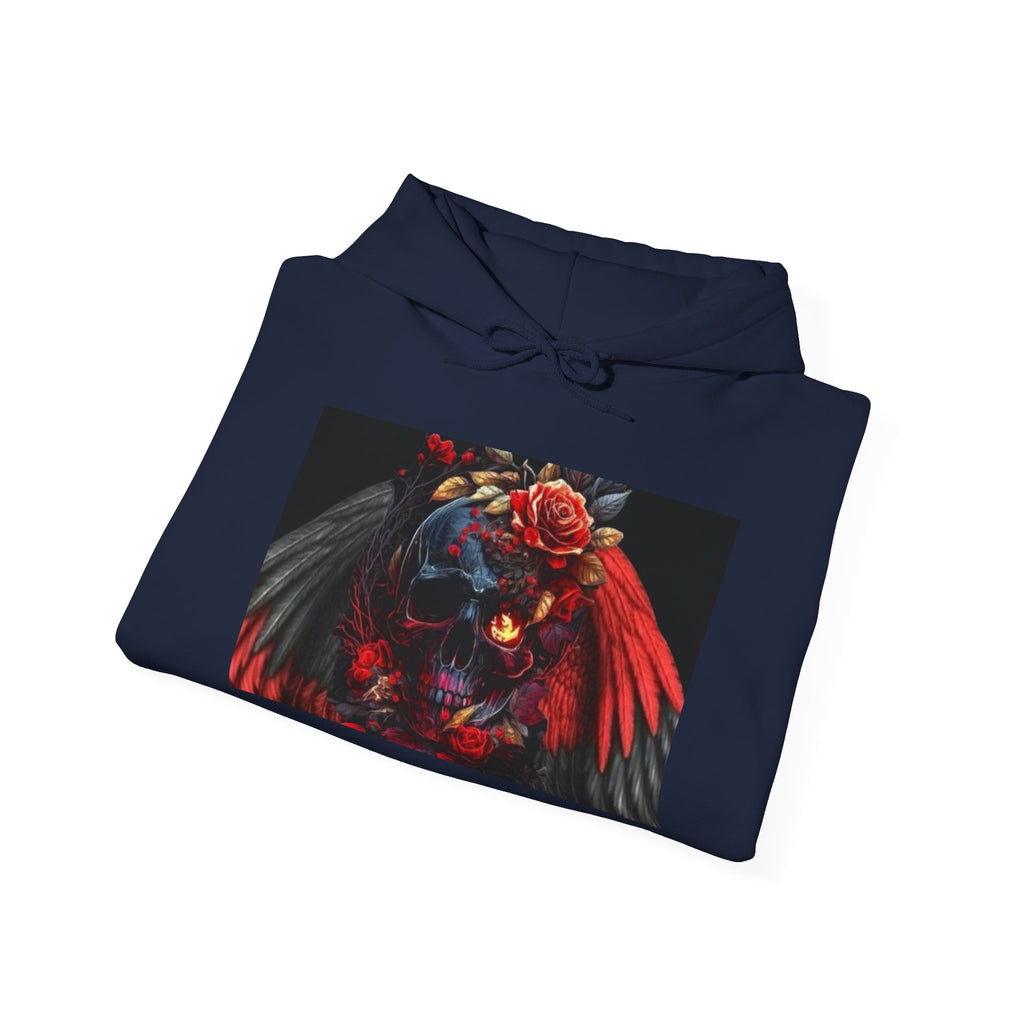 Skull Rose Wings Hoodie — Gothic Floral Skull Pullover