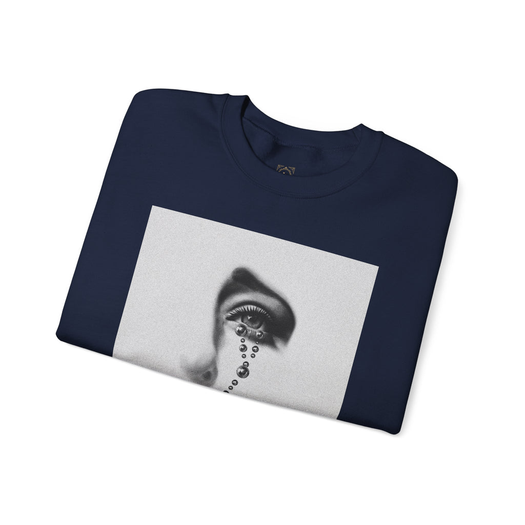 Rosary Tear Crewneck Sweatshirt — Gothic Eye & Cross Graphic