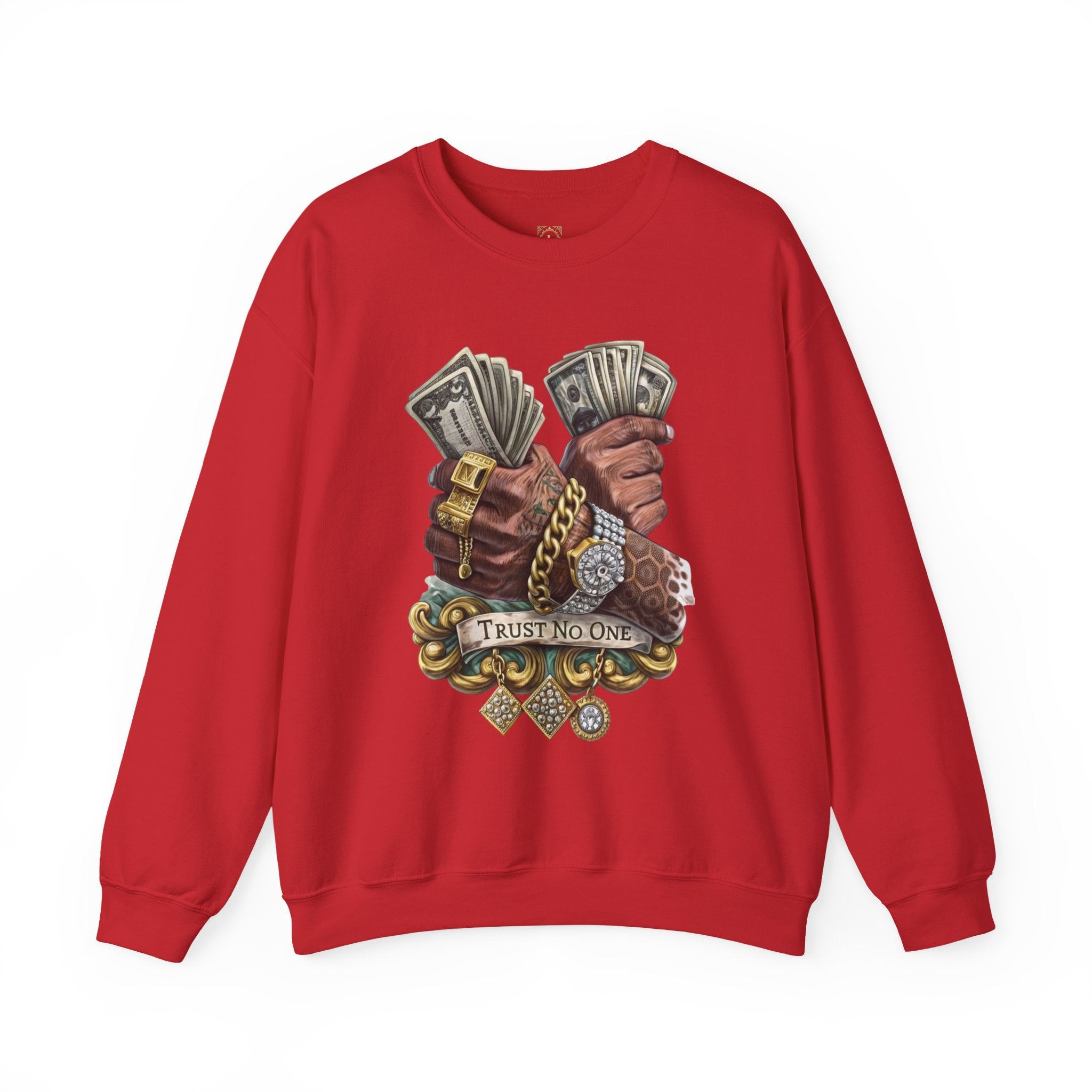 Crewneck Sweatshirt — 'Trust No One' Money Hands Graphic