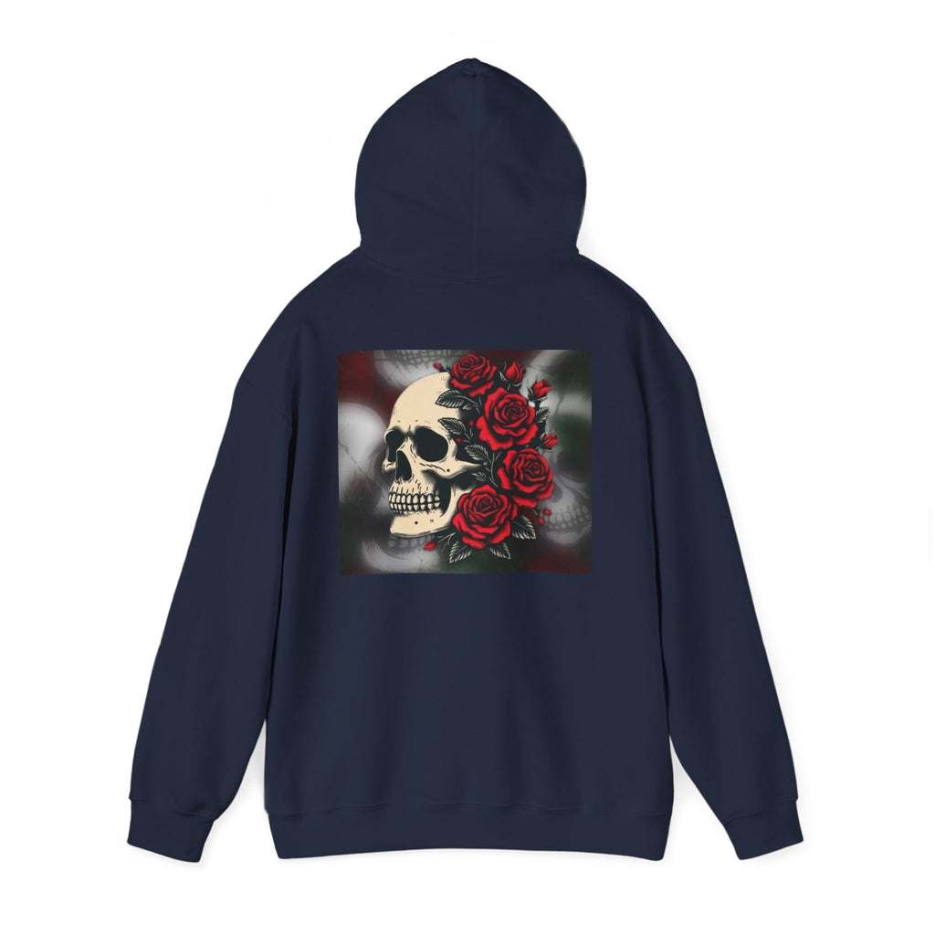 Skull with Red Roses Hoodie — Gothic Floral Skull Sweatshirt