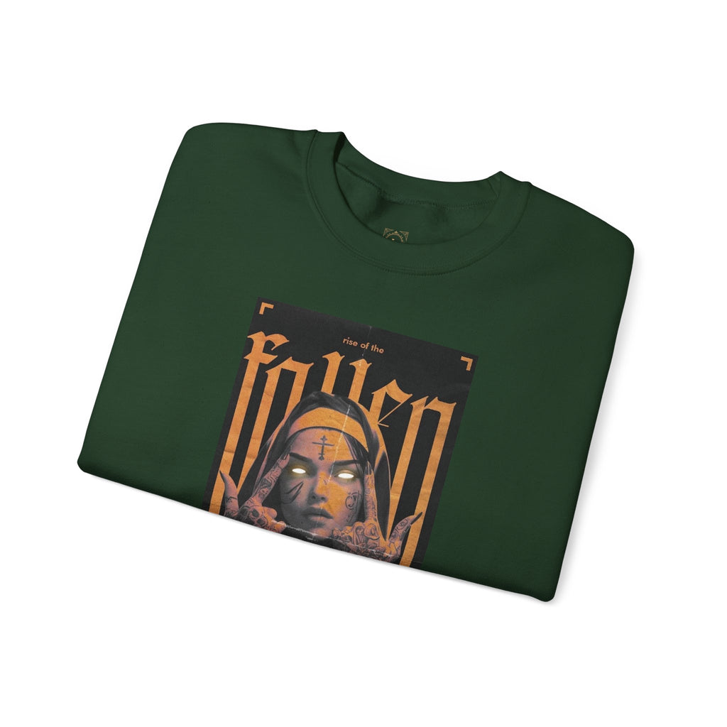 Fallen Gothic Crewneck Sweatshirt — Dark Tattooed Nun Graphic