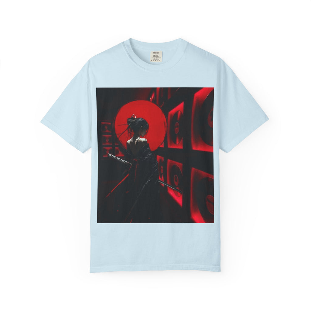 Red Moon Samurai T-Shirt — Dramatic Anime Art Tee with 'LEGACIESS' Back Logo