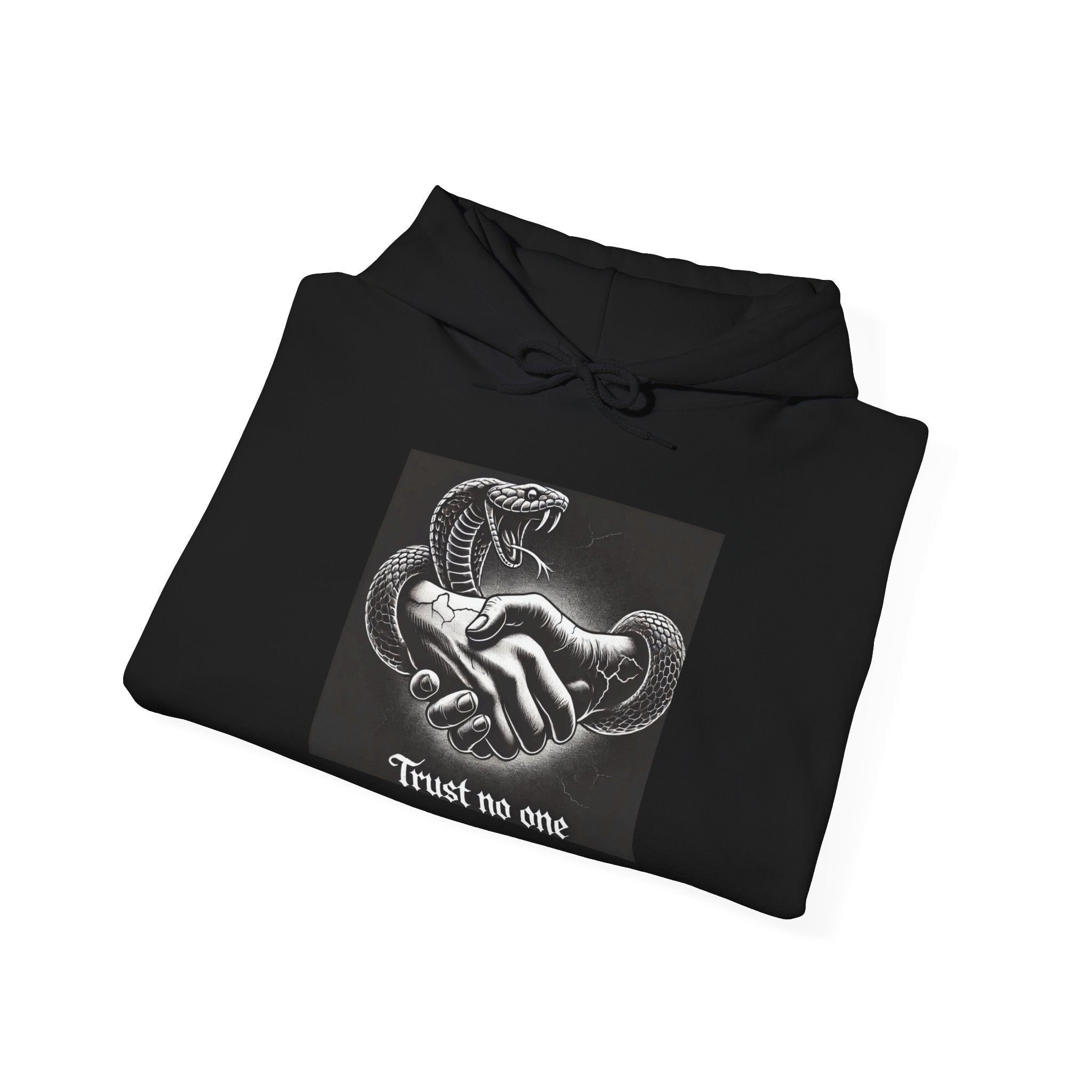 Trust No One Hoodie — Snake Handshake Graphic Hoodie