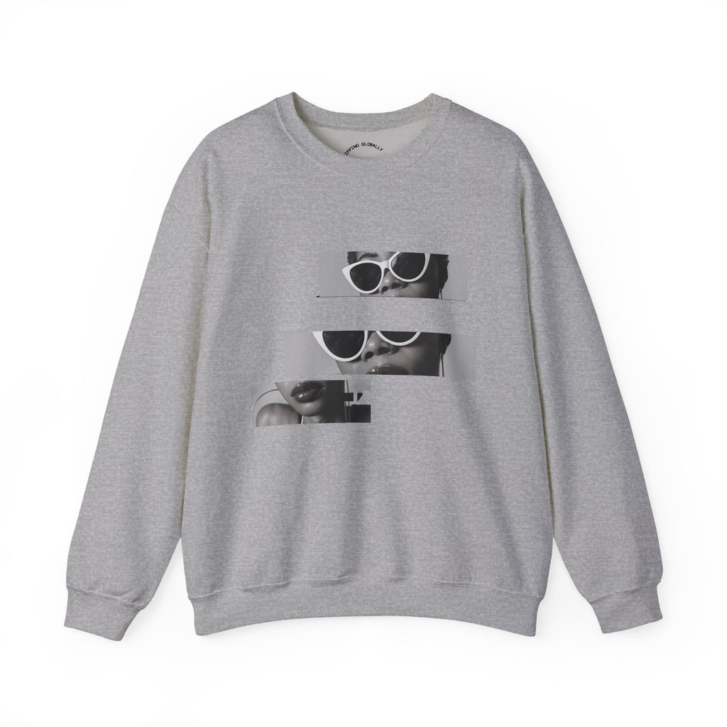 Sweat-shirt à col rond à motif lunettes de soleil rétro fragmentées 