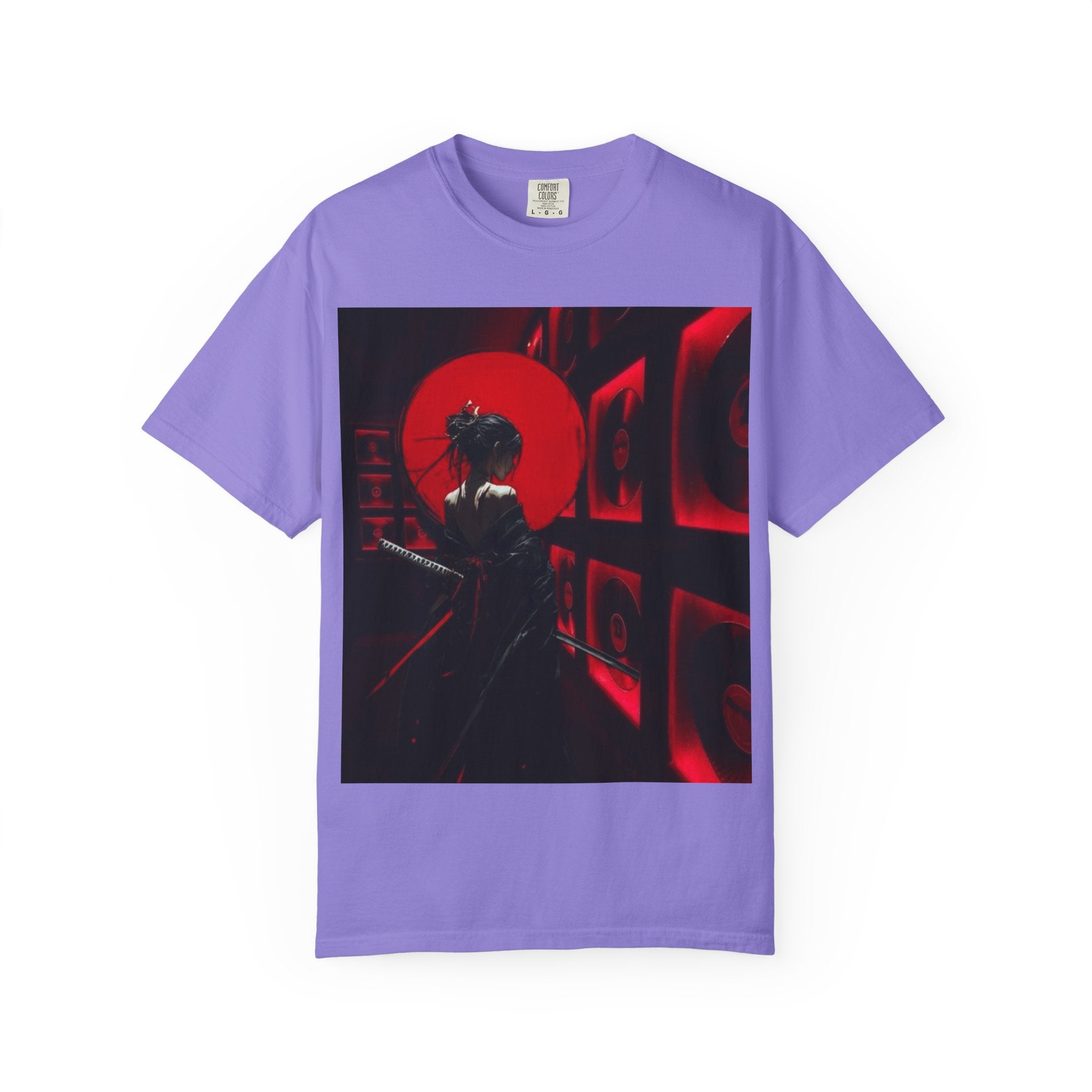 Red Moon Samurai T-Shirt — Dramatic Anime Art Tee with 'LEGACIESS' Back Logo