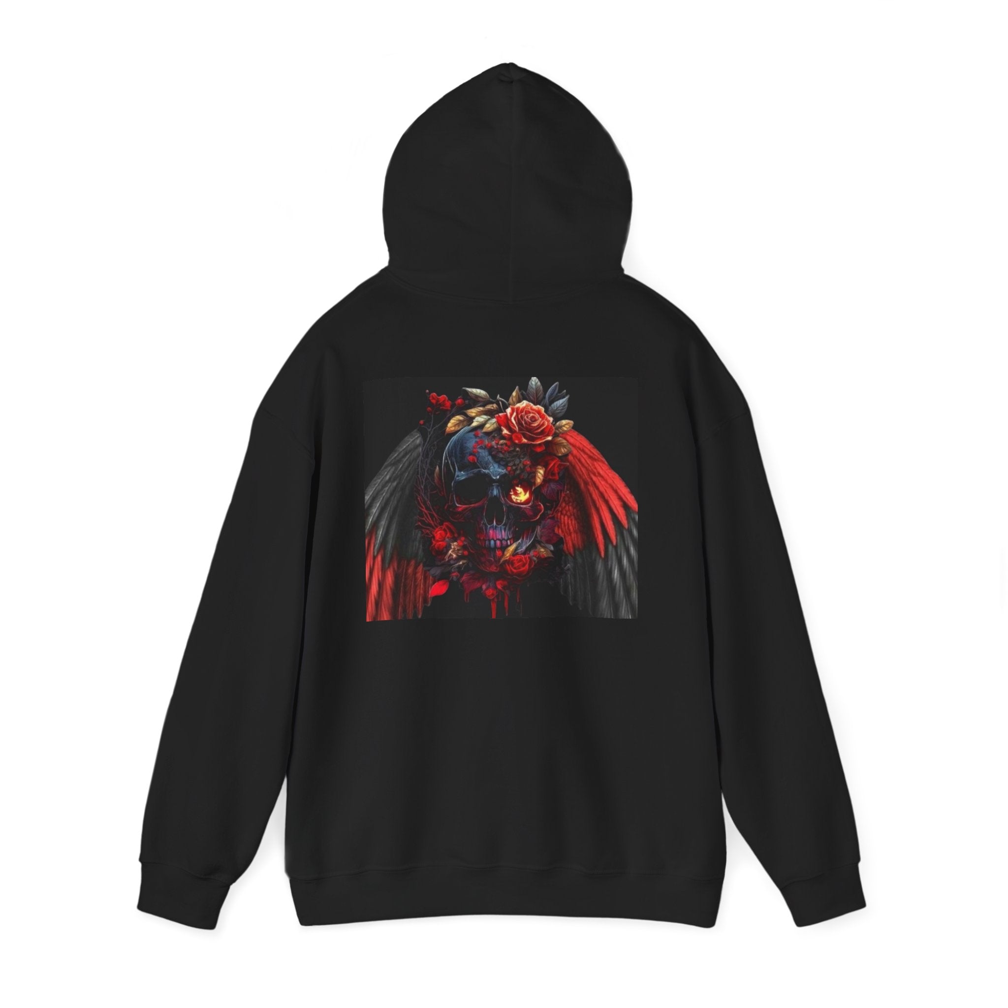 Skull Rose Wings Hoodie — Gothic Floral Skull Pullover
