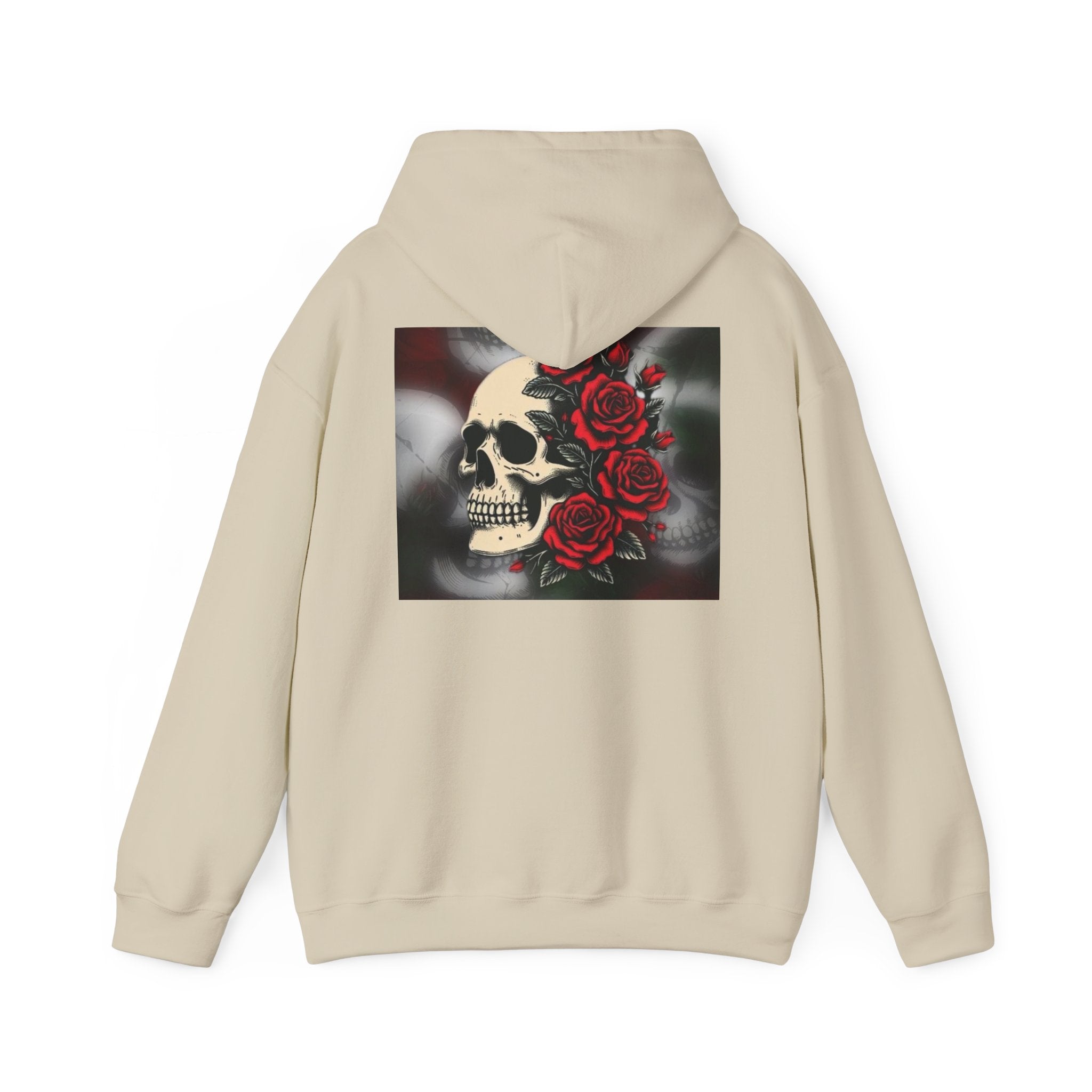 Skull with Red Roses Hoodie — Gothic Floral Skull Sweatshirt