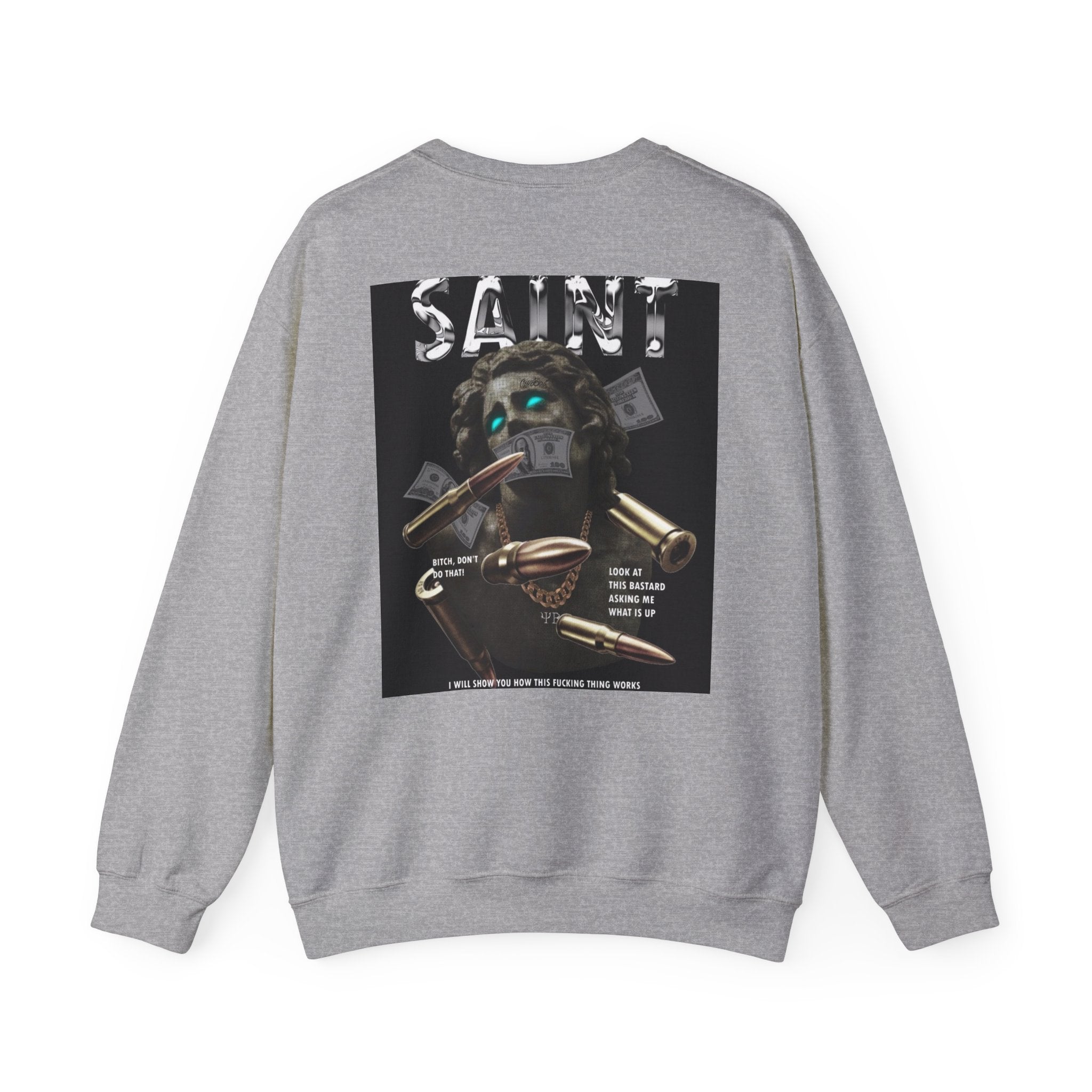 Saint Graphic Crewneck Sweatshirt — Dark Art Money Montage