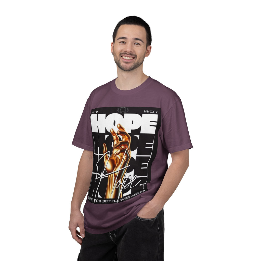 Hope Vibe Graphic T-Shirt — 'Hope for Better Days Ahead' Chest Print with Gold Hand & Back 'Legaciess' Logo