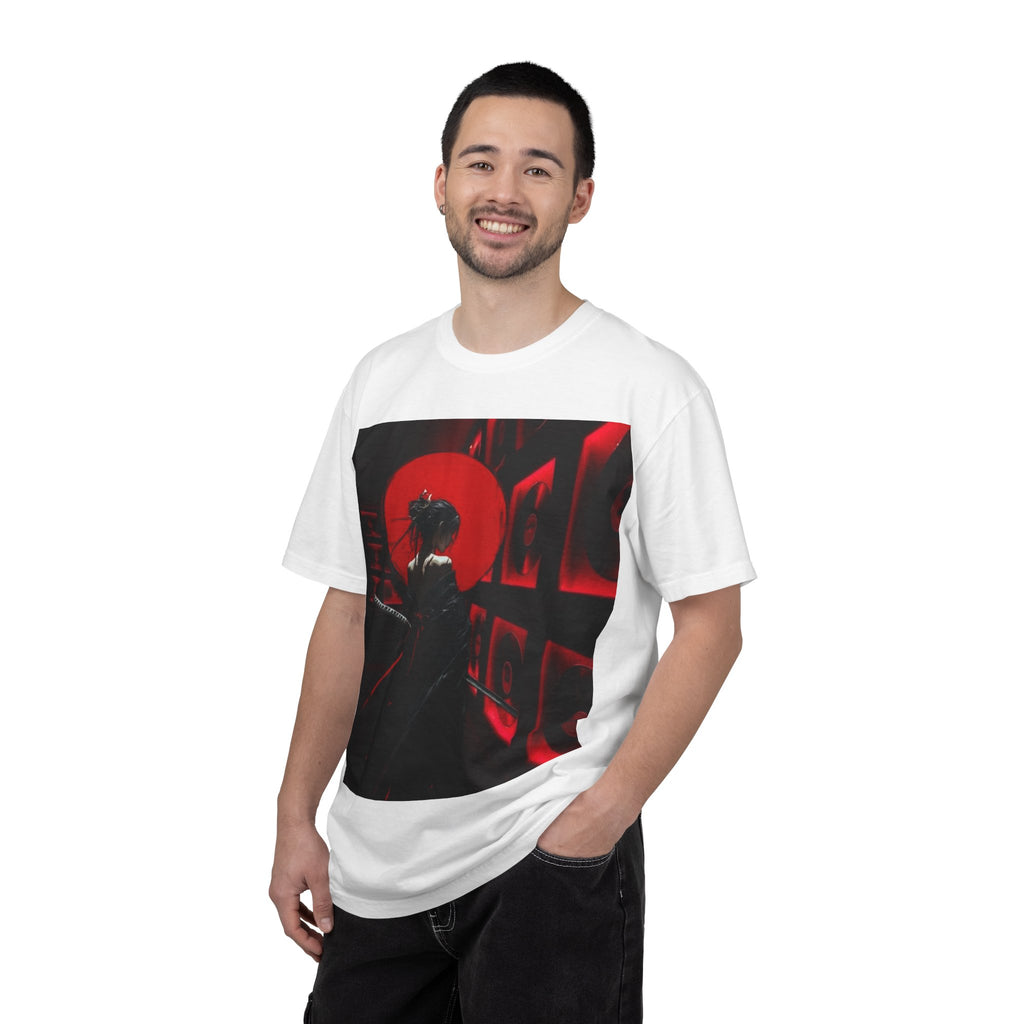 Red Moon Samurai T-Shirt — Dramatic Anime Art Tee with 'LEGACIESS' Back Logo