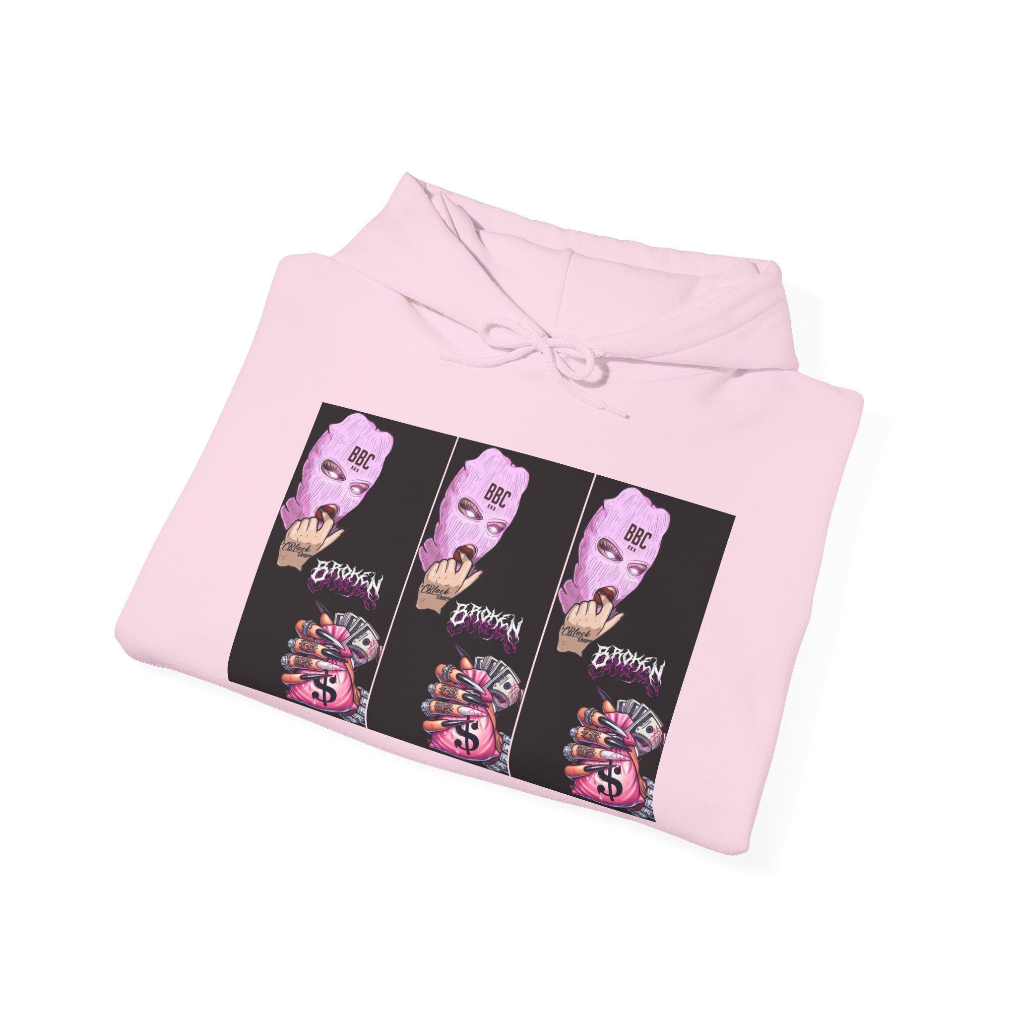 Horror Collage Hoodie — Spooky Pink Skull & Claw Graphic Sweatshirt