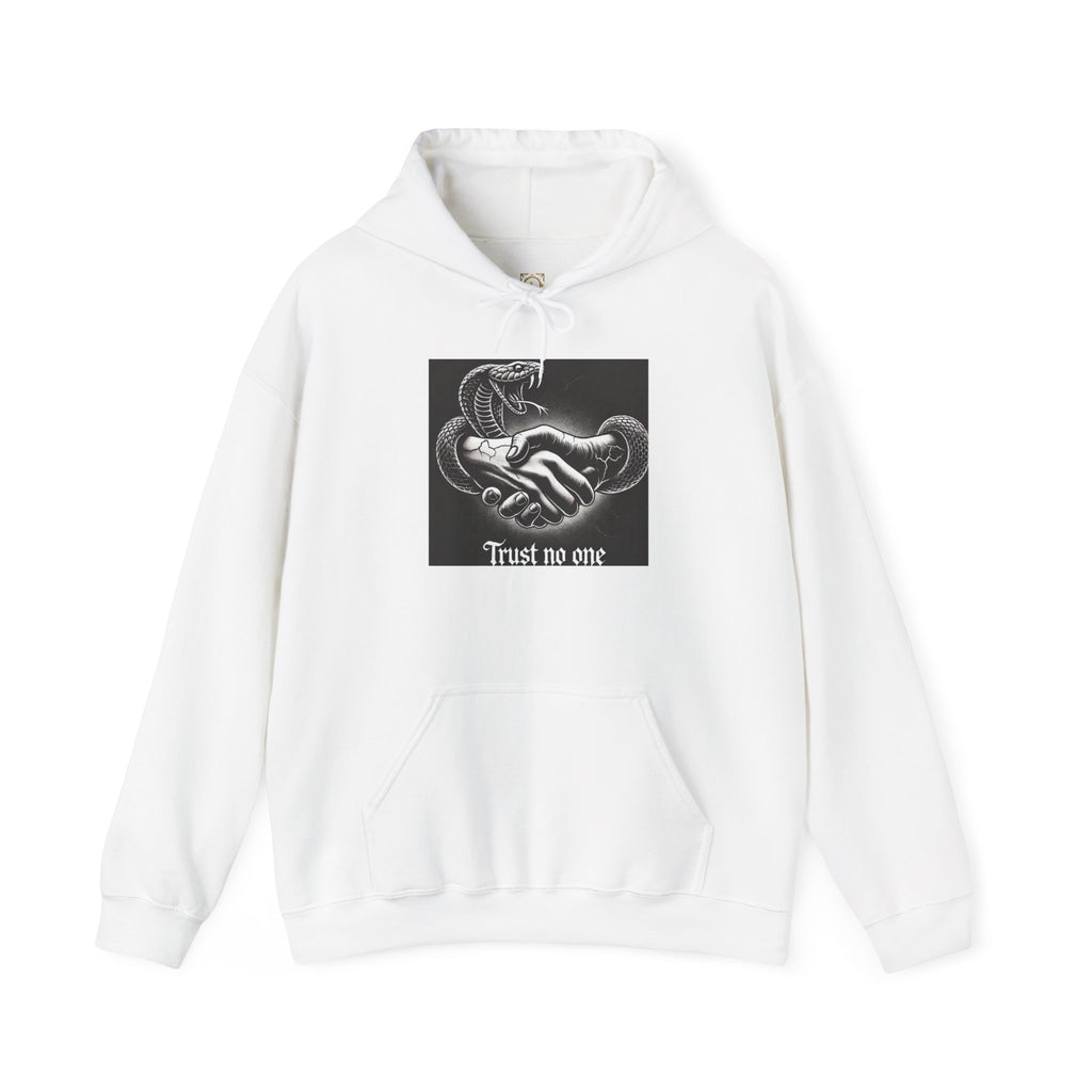 Trust No One Hoodie — Snake Handshake Graphic Hoodie