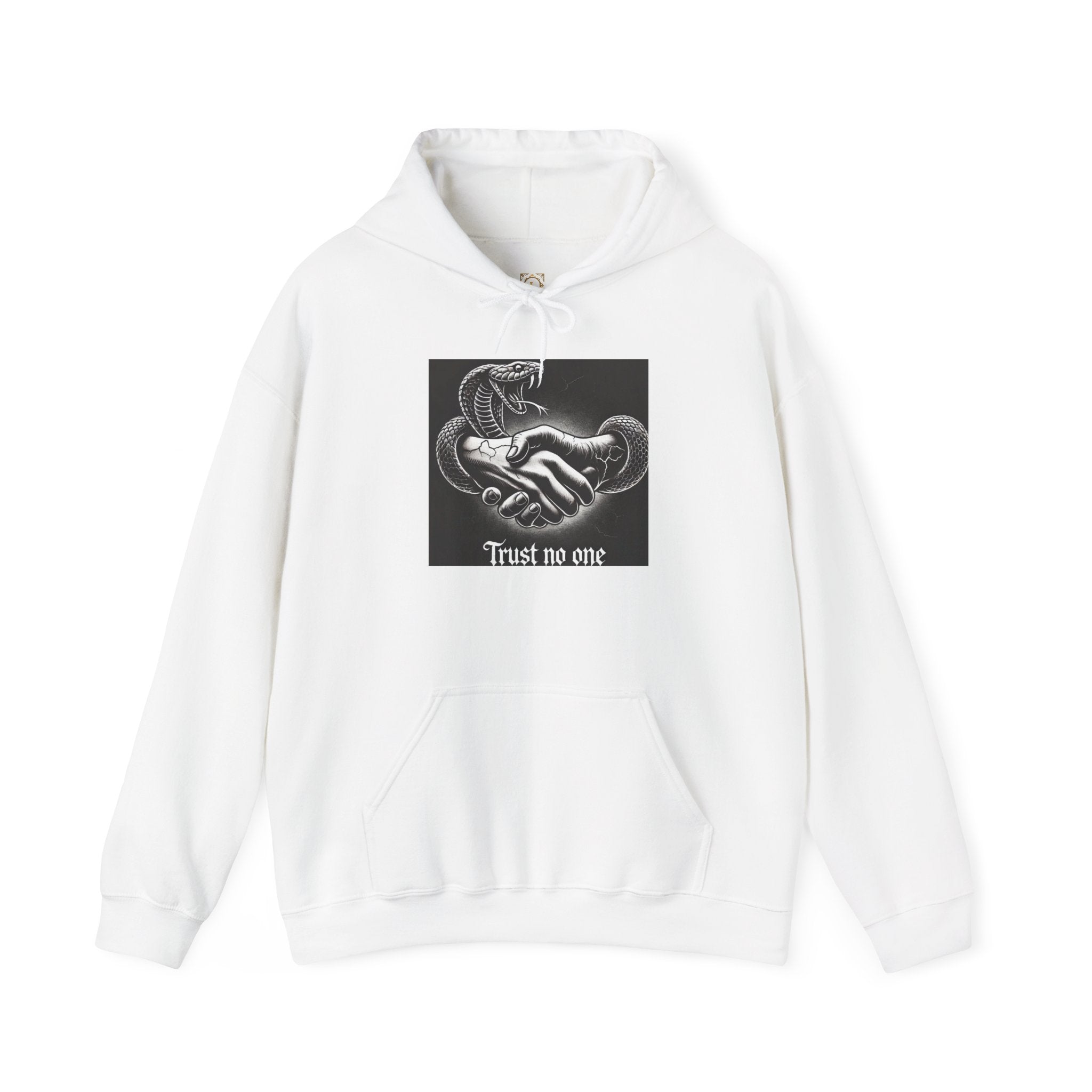 Trust No One Hoodie — Snake Handshake Graphic Hoodie