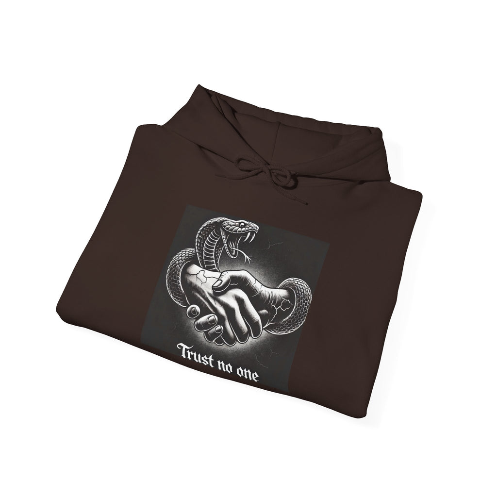 Trust No One Hoodie — Snake Handshake Graphic Hoodie