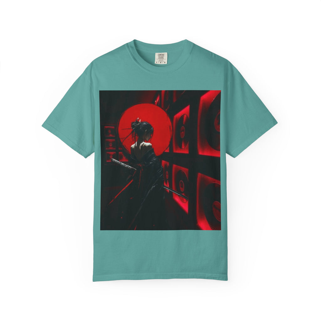 Red Moon Samurai T-Shirt — Dramatic Anime Art Tee with 'LEGACIESS' Back Logo