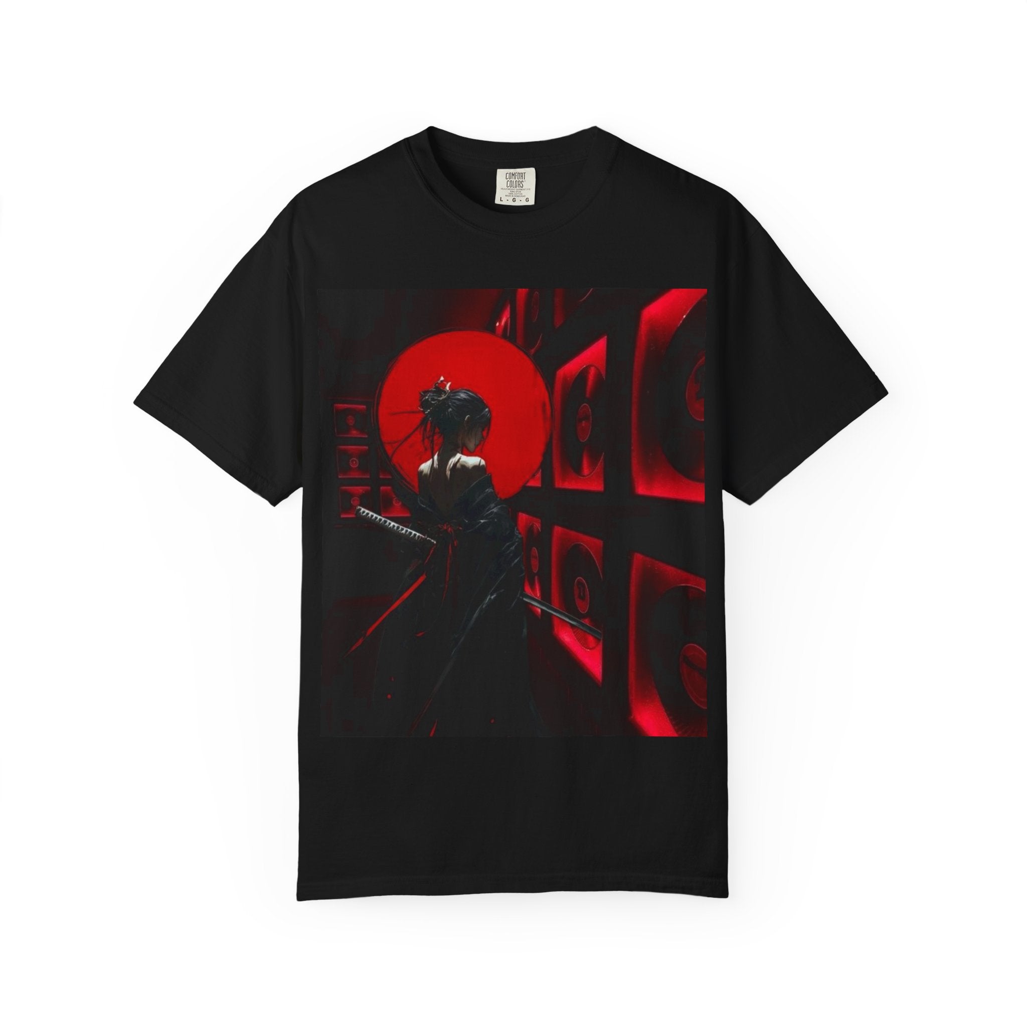 Red Moon Samurai T-Shirt — Dramatic Anime Art Tee with 'LEGACIESS' Back Logo